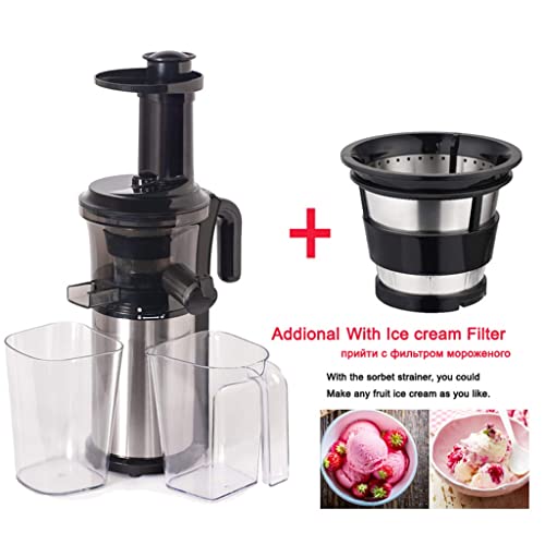 ZPDD 200W 40RPM Stainless Steel Masticating Slow Auger Juicer Fruit and Vegetable Juice Extractor Compact Cold Press Juice (Size : with Sorbet Strainer)