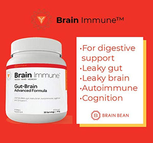 Brain Bean Brain-Immune | Advanced Formula to Support Leaky Gut, Leaky Brain, Immune System | with 10g Colostrum with Lactoferrin, 5g L-Glutamine, 4g IgY Max, and 1g Inulin | 30 Servings