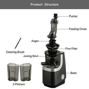 QXWJ Juicer Machine,Slow Masticating Juicer,Wide-Groove Slow Chewing Juicer for High-Nutrient Fruit and Vegetable Juice Cold-Pressed Juicer BPA-Free,Easy to Clean