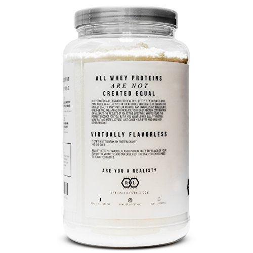 Realist Lifestyle Real Whey Protein Isolate Powder, Invisible Flavor, Clean Ingredients, 2.42 Pounds, 50 Servings, Soy Free