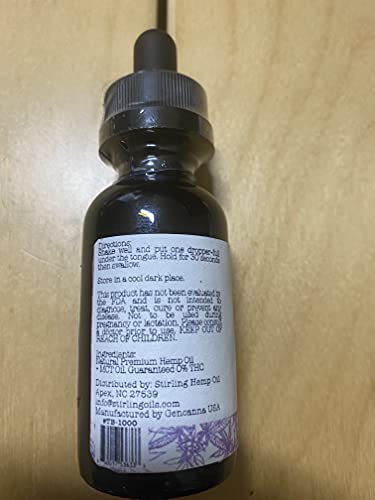 Hemp Oil for Stress and Plain - Organic, USA Hemp w/ MCT - Great Berry Flavor - It’s The Real Deal - 1000mg 1 Bottle - Stirling