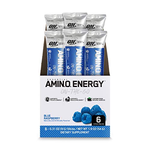 Optimum Nutrition Amino Energy - Pre Workout with Green Tea, BCAA, Amino Acids, Keto Friendly, Green Coffee Extract, Energy Powder - Blue Raspberry, 6 Count