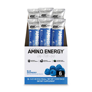 Optimum Nutrition Amino Energy - Pre Workout with Green Tea, BCAA, Amino Acids, Keto Friendly, Green Coffee Extract, Energy Powder - Blue Raspberry, 6 Count