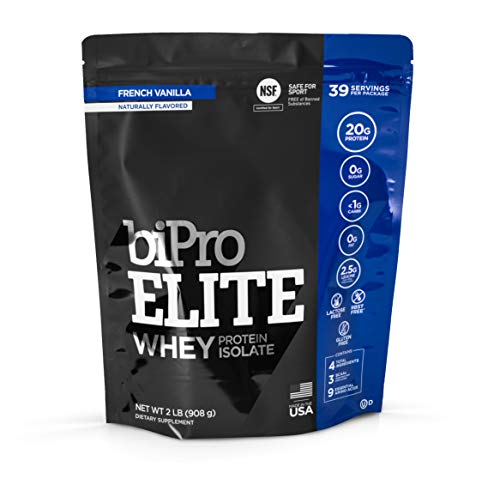 BiPro Elite 100% Whey Protein Powder Isolate for High-Intensity Fitness, French Vanilla, 2 Pounds - Approved for Sport, Sugar Free, Suitable for Lactose Intolerance, Gluten Free