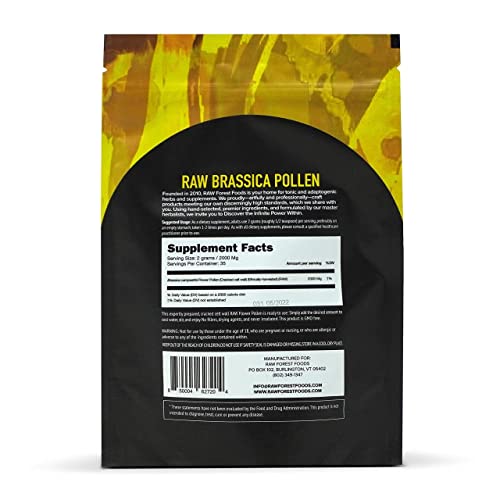 RAW Brassica Flower Pollen Powder — Adaptogenic, Functional Nutrition, Paleo — RAW, Cracked Cell Wall, Bioavailable — Men & Women — No Fillers, Never Irradiated, Non-GMO — 70 Grams