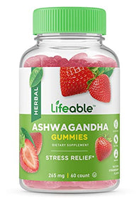 Lifeable Ashwagandha Gummies – Great Tasting Natural Flavor Vitamin Supplement Gummy – Gluten Free Vegetarian GMO-Free Chewable – for Stress and Anxiety – for Adults, Man, Women – 60 Gummies