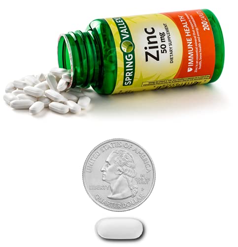 Zinc 50mg Supplement for Adults (Zinc Gluconate) - 200 Caplets.| Over a 6 Months Supply + Vitamin Pouch and Guide to Supplements