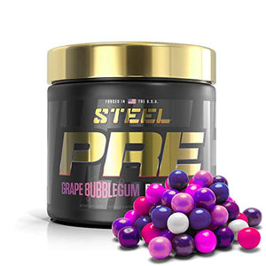 Steel Supplements PRE-Workout| Clean Energy | Intense Focus | PH Balanced Creatine | Antioxidant | Increased Pump | 30 Servings (Grape Bubblegum)