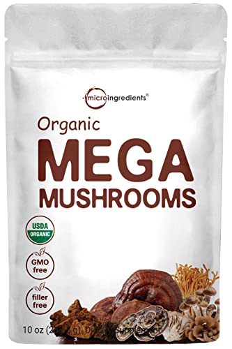 Sustainably US Grown, Organic Mega Mushroom 10 in 1 Complex Formula Powder for Immune System Booster, 10 Ounce (284 Days Supply), Chaga, Lions Mane, Cordyceps, Reishi & More, Filler Free, Vegan