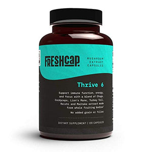 Thrive 6 Ultimate Mushroom Complex - 120 Capsules - Lion's Mane, Reishi, Cordyceps, Chaga, Turkey Tail, Maitake - Supplement - Real Fruiting Body - No Fillers