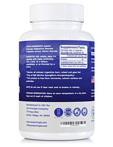 2 Pack (240 Capsules) Ultra-Pure Desiccated Beef Liver, Grass-Fed, Pasture-Raised Cows. No Hormones or GMO. Natural Energy and Workout Boost from Iron, Amino Acids, Protein and Vitamins. 240 Capsules