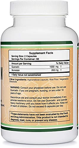 Quercetin with Bromelain - 120 Count (1,200mg Servings) Immune Health Capsules - Aids in Supporting Healthy Immune Functions in Men and Women (Vegan Safe, Made in USA) by Double Wood Supplements