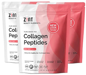 Zint Collagen Peptides Powder (48 oz Bundle, 3 x 16 oz, Best Value): Paleo-Friendly, Keto-Certified, Premium Hydrolyzed Collagen Protein Supplement Types I & III - Unflavored, Grass Fed, Non GMO