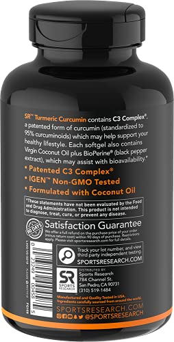 Turmeric Curcumin C3 Complex 500mg, Enhanced with Black Pepper & Organic Coconut Oil for Better Absorption; Non-GMO & Gluten Free