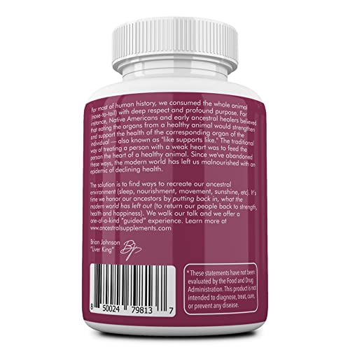 Ancestral Supplements Grass Fed Placenta (with Liver) — After Birth, Nursing, Menopause & Dry Skin Support (180 Capsules)