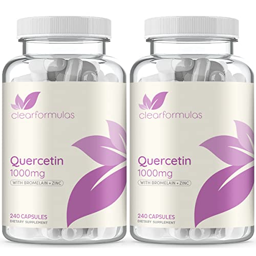 Clear Formulas Quercetin 1000mg (2 Pack) with Bromelain and Zinc Supplement - 480 Capsules - Quercetin to Support Immune Health and Cardiovascular