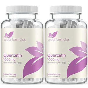 Clear Formulas Quercetin 1000mg (2 Pack) with Bromelain and Zinc Supplement - 480 Capsules - Quercetin to Support Immune Health and Cardiovascular