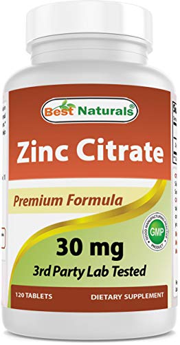 Best Naturals Zinc 30mg Supplements (as Zinc Citrate) - zinc Vitamins for Adults Immune Support - 120 Tablets