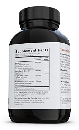 Smarter Nutrition Curcumin - Potency and Absorption in a SoftGel | The Most Active Form of Curcuminoid | 95% Tetra-Hydro Curcuminoids, 6 pack of 60 capsules - 180 Servings (Packaging May Vary)