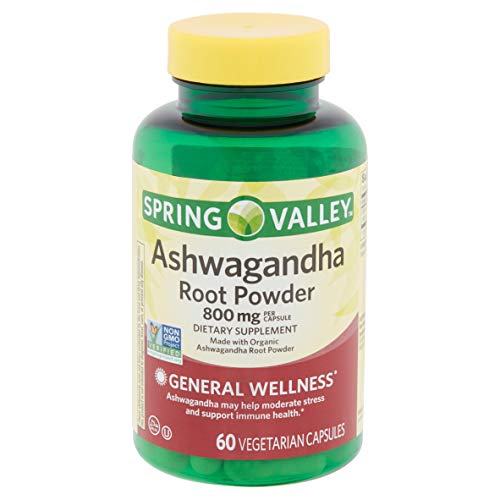 Ashwagandha Organic Root Powder 800 mg Capsules by Spring Valley