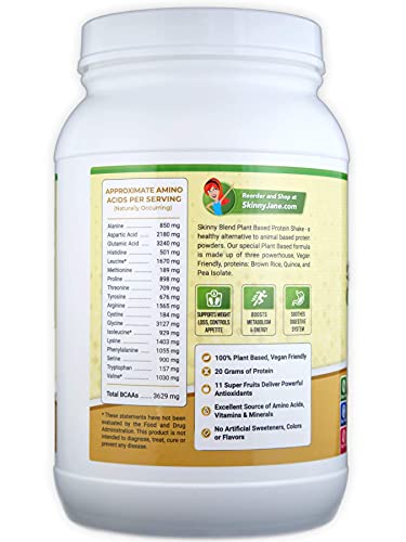 Skinny Jane Skinny Blend | Delicious Plant Based Protein Shake | Vegan Powder | Low Carbs Keto Friendly | Non GMO | No Soy, Gluten, Dairy and Egg Free | BCAAs (Vanilla, 2 Pound)