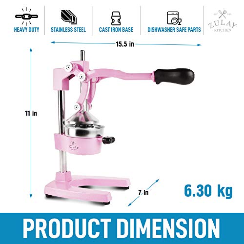 Zulay Professional Citrus Juicer - Manual Citrus Press and Orange Squeezer - Metal Lemon Squeezer - Premium Quality Heavy Duty Manual Orange Juicer and Lime Squeezer Press Stand, Pink