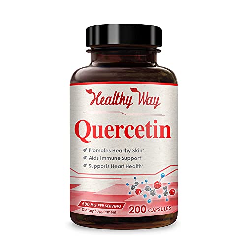 Healthy Way Pure Quercetin 500mg Supplement - 200 Capsules - Quercetin Dihydrate to Support Cardiovascular Health
