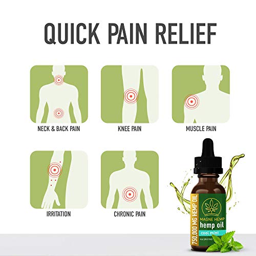 MAGNEHEMP - 750,000MG Cool Mint Flavored Hemp Oil Extract for Pain & Stress, Hemp Oil Drops for Better Sleep