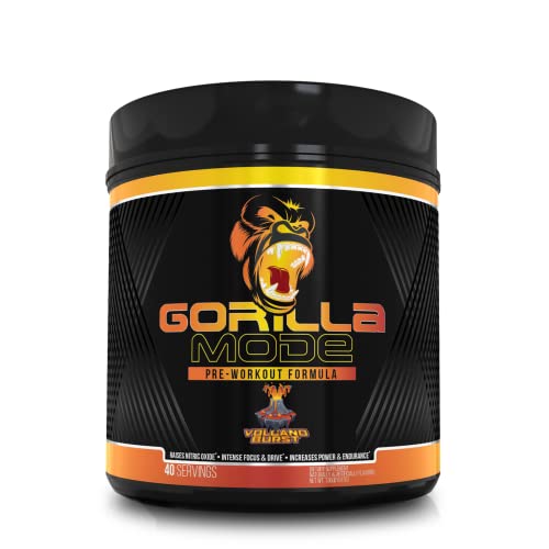 Gorilla Mode Pre Workout - Massive Pumps · Laser Focus · Energy · Power - L-Citrulline, Creatine, GlycerPump™, L-Tyrosine, Agmatine, Kanna, N-Phenethyl Dimethylamine Citrate - 574 Grams(Volcano Burst)