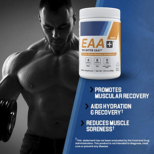 Modern's EAA+ | Essential Amino Acid Powder Mango | Post Workout Muscle Recovery & Hydration Drink | 8g EAAs, 6g BCAAs, Sugar Free, for Men & Women | 30 Servings