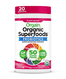 Orgain Organic Green Superfoods Powder, Berry - Antioxidants, 1 Billion Probiotics, Vegan, Dairy Free, Gluten Free, Kosher, Non-GMO, 0.62 Pound (Packaging May Vary).
