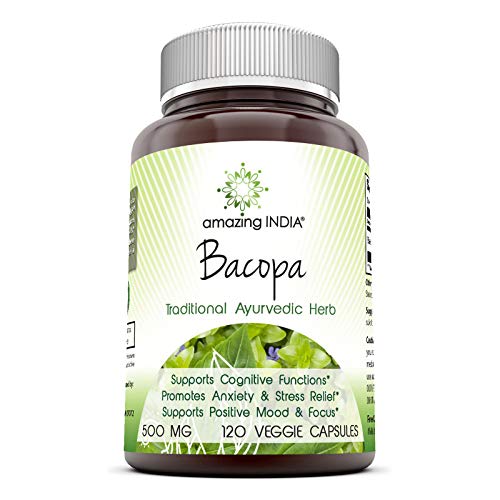 Amazing India Bacopa 500 mg 120 Veggie Capsule (Non-GMO) - Supports Memory and Learning - Promotes a Healthier State of Mind*