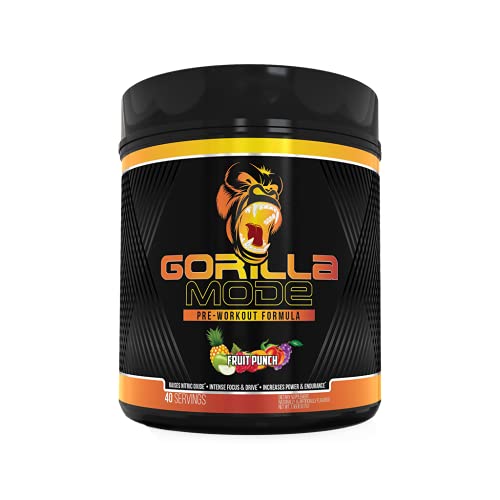Gorilla Mode Pre Workout - Massive Pumps · Laser Focus · Energy · Power - L-Citrulline, Creatine, GlycerPump™, L-Tyrosine, Agmatine, Kanna, N-Phenethyl Dimethylamine Citrate - 600 Grams (Fruit Punch)