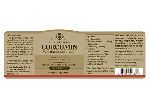 Solgar Full Spectrum Curcumin Liquid Extract, 90 Softgels - Faster Absorption - Brain, Joint & Immune Health - Long Lasting Support - Non GMO, Gluten Free, Dairy Free - 90 Servings