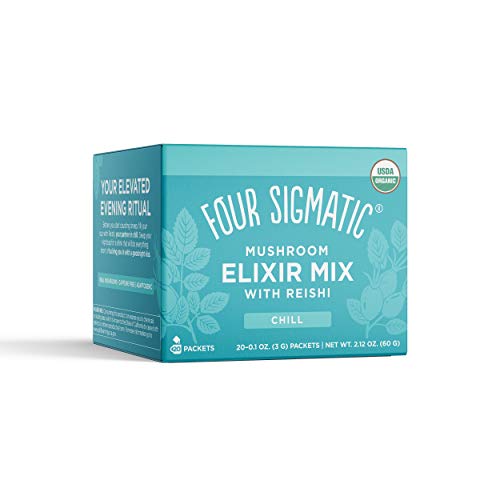 Four Sigmatic Reishi Mushroom Elixir, Organic Reishi Mushroom Powder with Tulsi & Mint, Support Stress & Sleep, Decaf, Pack of 20