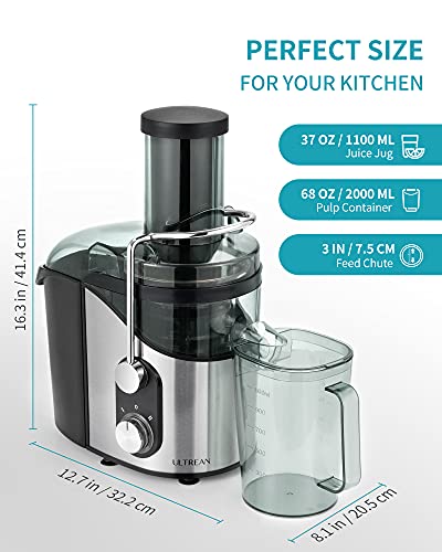 Ultrean Centrifugal Juicer, Juicer Machine with Extra-wide 3" Feed Chute, 2 Speed Juicer Extractor for Fruits & Vegetables, Citrus Juicer Easy to Clean, Electric Juicer with Big Mouth BPA Free, 800W