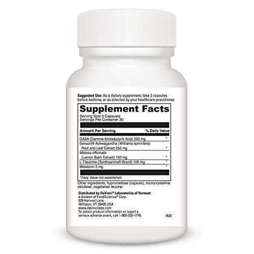 DaVinci Laboratories Sleep Complete, 60 Veggie Capsules - Non GMO Sleeping Support Aid with Melatonin, GABA, Ashwagandha and Lemon Balm