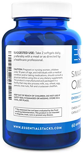 Essential Stacks Burpless Fish Oil Omega 3 - Triple Strength (1400mg EPA DHA Per Serving), Enteric Coated, Molecularly Distilled & No Fishy Burps OR Aftertaste.