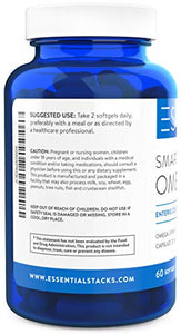 Essential Stacks Burpless Fish Oil Omega 3 - Triple Strength (1400mg EPA DHA Per Serving), Enteric Coated, Molecularly Distilled & No Fishy Burps OR Aftertaste.