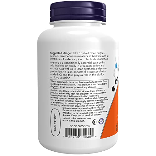 NOW Supplements, L-Arginine 1,000 mg, Nitric Oxide Precursor, Amino Acid, 120 Tablets, Orange, (0035)