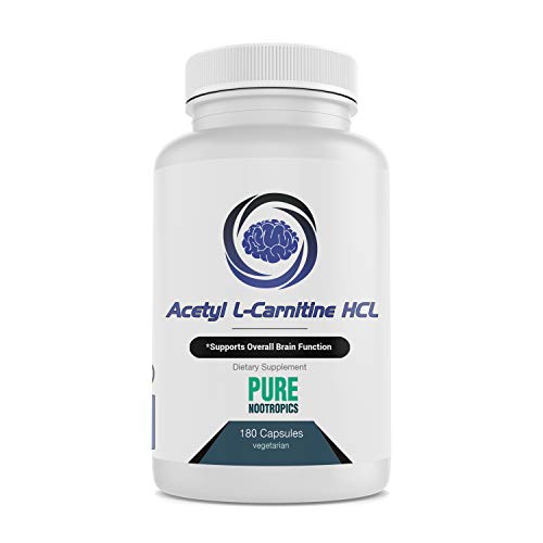 Pure Nootropics - Acetyl L-Carnitine (ALCAR) 500 mg Capsules | 180 Veg Cap Value Pack | Neuroprotective Supplement & Memory Support | in House & Rigorous 3rd Party Testing for Higher Purity & Potency