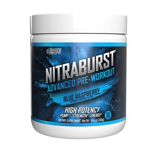 Giant Sports International NITRABURST Pre Workout Powder, Increase Blood Flow, Boosts Strength and Energy, Improve Exercise Performance, Creatine Free (Blue Raspberry, 30 Servings)