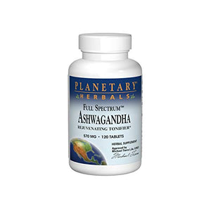 Planetary Herbals Ashwagandha Full Spectrum 570 mg, Rejuvenating Tonifier,120 Tablets