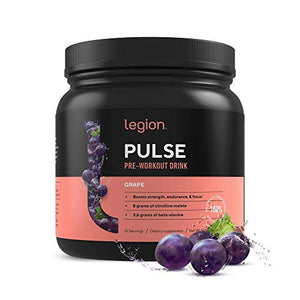 Legion Pulse Pre Workout Supplement - All Natural Nitric Oxide Preworkout Drink to Boost Energy, Creatine Free, Naturally Sweetened, Beta Alanine, Citrulline, Alpha GPC (Grape) 21 Servings