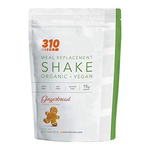 Vegan Organic Plant Protein Powder and Meal Replacement Shake - By 310 Nutrition - Gluten, Dairy and Soy Free - 0g of Sugar | Keto and Paleo Friendly… (Gingerbread, 28 Servings)