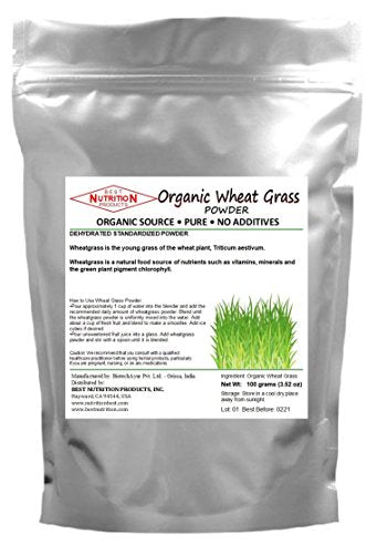Wheat Grass Powder, Green nutrients, Protein, (100 Grams), Best Nutrition Products, Hayward, CA an Excellent Herbal Supplement for People May Have Blood Pressure and Other Cardio Vascular Problems