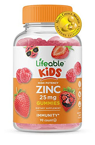 Lifeable Zinc Gummies for Kids – 25mg – Great Tasting Natural Flavor Gummy Supplement Vitamins – Gluten Free Vegetarian GMO-Free Chewable – for Healthy Immune Support – 90 Gummies