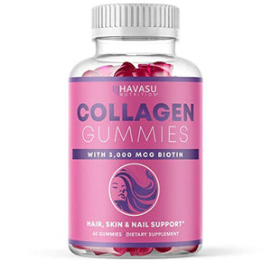 Havasu Nutrition Collagen Gummies Formulated with Collagen & Biotin to Support Hair, Skin, and Nail Growth for Men & Women - Gelatin-Free, 60 Gummy