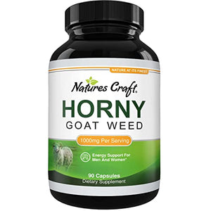 1000 mg Horny Goat Weed Supplement for Drive and Stamina - Pure Epimedium with Tongkat Ali Maca Root Ginseng Saw Palmetto - Boosts Performance for Men and Women 90 Capsules by Natures Craft