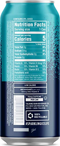 Sparkling Ice +Caffeine 16 Ounce, 4 Flavor Variety Pack of 12 Cans with By The Cup Coasters